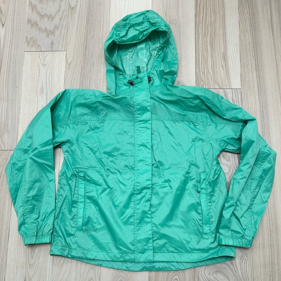 Lands End Nylon Hooded Jacket Rain Windbreaker Size Medium Petite Zip Pockets - Picture 1 of 9